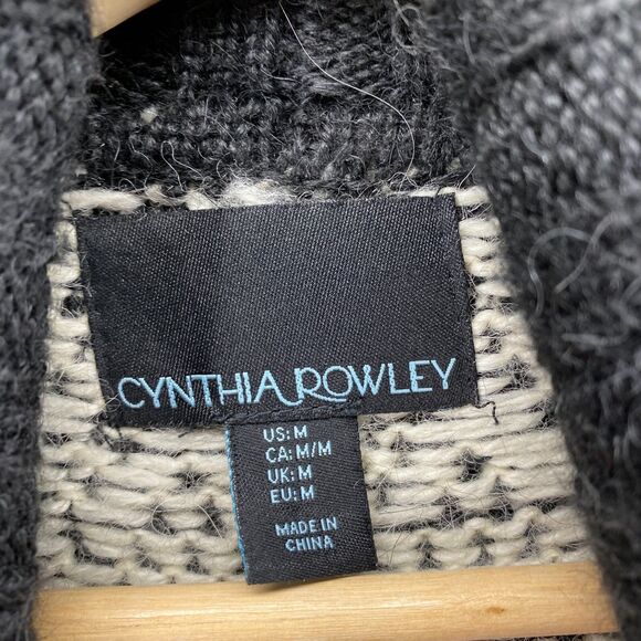 Cynthia Rowley Cardigan Women M Medium Gray Striped Alpaca Open Front Collared - Picture 5 of 9